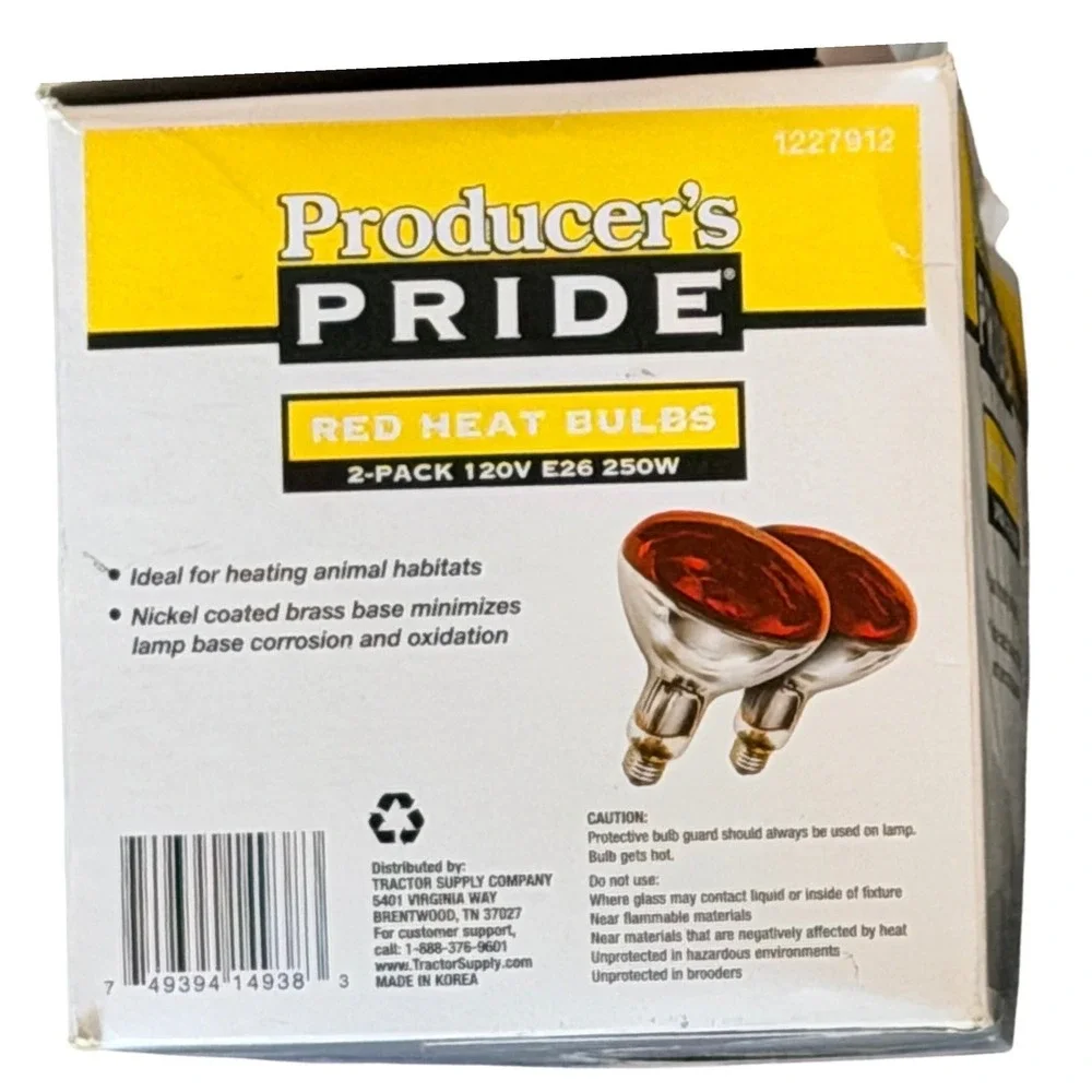 Producer's Pride Red Heat Bulbs 250W E26 2-Pack 120V Animal Habitat Brooder Coop